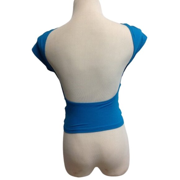 Shein Juniors Ladies Blue Bodycon Backless Cap Sleeve Short Top Size Small - Picture 2 of 6
